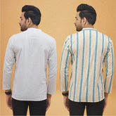 Combo of 2 Men Stripe Cotton Handloom Kurta Green White