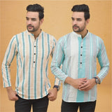 Combo of 2 Men Stripe Cotton Handloom Kurta