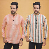 Combo of 2 Men Stripe Cotton Handloom Kurta