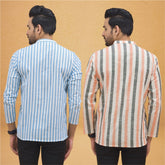 Combo of 2 Men Stripe Cotton Handloom Kurta Peach Sky Blue