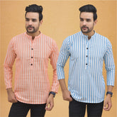 Combo of 2 Men Stripe Cotton Handloom Kurta