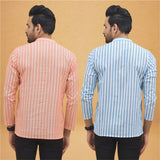 Combo of 2 Men Stripe Cotton Handloom Kurta