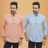 Combo of 2 Men Stripe Cotton Handloom Kurta