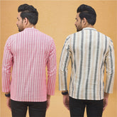 Combo of 2 Men Stripe Cotton Handloom Kurta