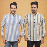 Combo of 2 Men Stripe Cotton Handloom Kurta