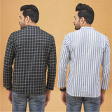Combo of 2 Men Stripe Cotton Handloom Kurta White Black