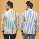 Combo of 2 Men Stripe Cotton Handloom Kurta White Green