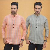 Combo of 2 Men Stripe Cotton Handloom Kurta