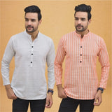 Combo of 2 Men Stripe Cotton Handloom Kurta