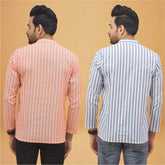 Combo of 2 Men Stripe Cotton Handloom Kurta White Peach
