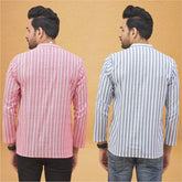 Combo of 2 Men Stripe Cotton Handloom Kurta White Pink