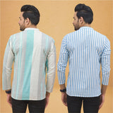 Combo of 2 Men Stripe Cotton Handloom Kurta White Sky Blue