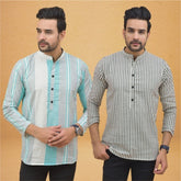 Combo of 2 Men Stripe Cotton Handloom Kurta White White