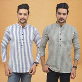 Combo of 2 Men Stripe Cotton Handloom Kurta