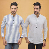 Combo of 2 Men Stripe Cotton Handloom Kurta