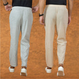 Combo of 2 Men White Cream Cotton Handloom Solid Pant