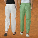 Combo of 2 Men White Olive Green Cotton Handloom Stripe Pant-15090