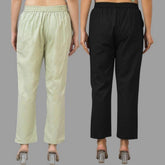Combo of 2 Mint Green and Black Cotton Flax Women Trouser Pants-11339