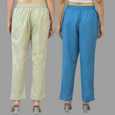 Combo of 2 Mint Green and Blue Cotton Flax Women Trouser Pants-11352