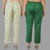 Combo of 2 Mint Green and Bottle Green Cotton Flax Women Trouser Pants-11341