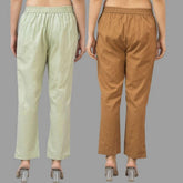 Combo of 2 Mint Green and Brown Cotton Flax Women Trouser Pants-11342