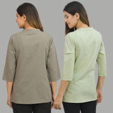 Combo of 2 Mint Green and Gray Cotton Flax Women Top