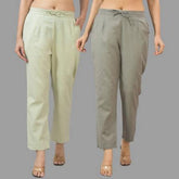 Combo of 2 Mint Green and Gray Cotton Flax Women Trouser Pants-11344