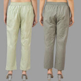 Combo of 2 Mint Green and Gray Cotton Flax Women Trouser Pants-11344