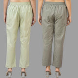 Combo of 2 Mint Green and Gray Cotton Flax Women Trouser Pants-11344