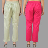 Combo of 2 Mint Green and Magenta Pink Cotton Flax Women Trouser Pants-11346