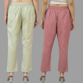 Combo of 2 Mint Green and Pink Cotton Flax Women Trouser Pants
