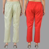 Combo of 2 Mint Green and Red Cotton Flax Women Trouser Pants-11350
