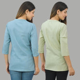 Combo of 2 Mint Green and Sky Blue Cotton Flax Women Top