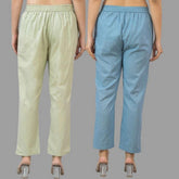Combo of 2 Mint Green and Sky Blue Cotton Flax Women Trouser Pants-11351
