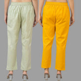 Combo of 2 Mint Green and Yellow Cotton Flax Women Trouser Pants-11354