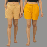 Combo of 2 Mustard Yellow and Beige Cotton Women Shorts