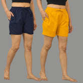 Combo of 2 Mustard Yellow and Navy Blue Cotton Women Shorts