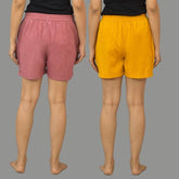 Combo of 2 Mustard Yellow and Pink Cotton Women Shorts