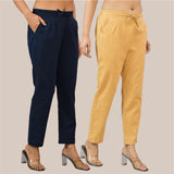 Combo of 2 Navy Blue and Beige Cotton Flax Women Trouser Pant-10320