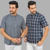 Combo of 2 Navy Blue and Blue Cotton Handloom Short Kurta-25363
