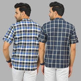 Combo of 2 Navy Blue and Blue Cotton Handloom Short Kurta-25369