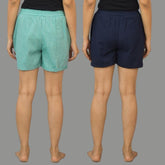 Combo of 2 Navy Blue and Cyan Cotton Women Shorts