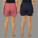 Combo of 2 Navy Blue and Dark Pink Cotton Women Shorts