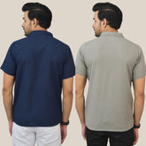 Combo of 2 Navy Blue and Gray Solid Cotton Men Shirt
