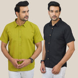Combo of 2 Olive Green and Black Solid Cotton Men Shirt