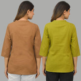 Combo of 2 Olive Green and Brown Cotton Flax Women Top