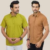 Combo of 2 Olive Green and Brown Solid Cotton Men Shirt