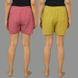 Combo of 2 Olive Green and Dark Pink Cotton Women Shorts