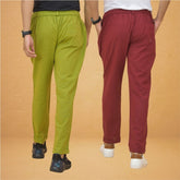 Combo of 2 Olive Green and Maroon Cotton Regular Trousers