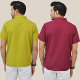 Combo of 2 Olive Green and Maroon Solid Cotton Men Shirt